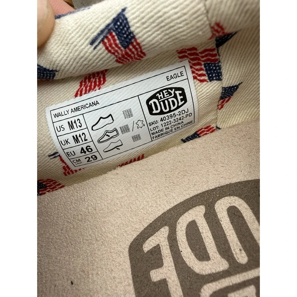 Hey Dude Wally Americana Eagle Flag Mens Size 13 Casual Slip On Canvas Shoes
